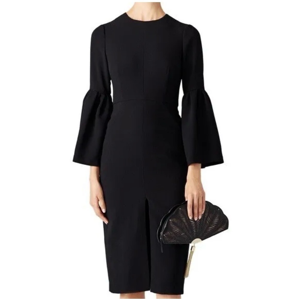 Jill Stuart - Black Bell Sleeve Front Slit Sheath Dress Sz 8